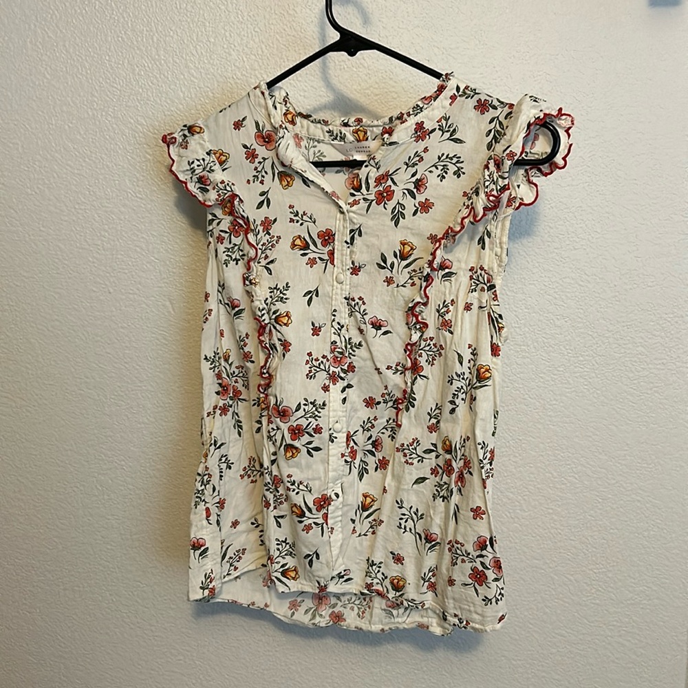 Floral Blouse with Scalloped Trim
